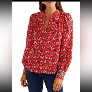 VERONICA BEARD 100% SILK PAISLEY PRINT BLOUSE! 
Red/Black/White! Size 4 (Small)